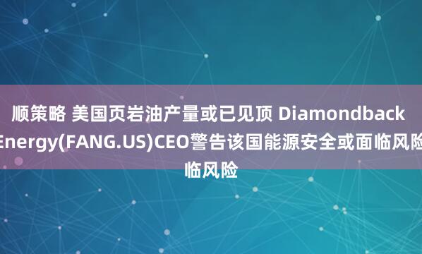 顺策略 美国页岩油产量或已见顶 Diamondback Energy(FANG.US)CEO警告该国能源安全或面临风险